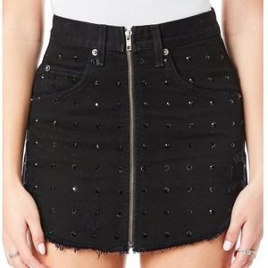 CARMARBEATRICE ALLOVER RHINESTONE ZIP JEAN SKIRT